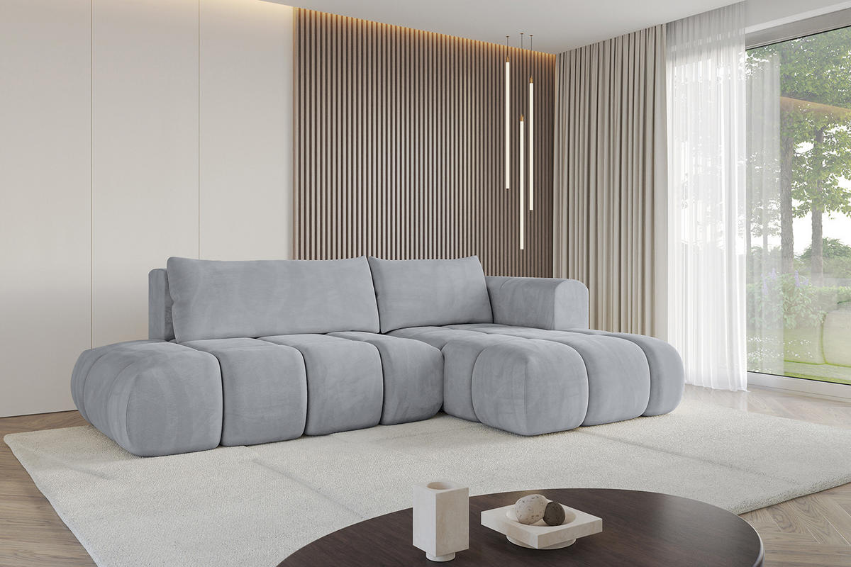ECKSOFA Ottomane Rechts CLOUD-L 289x180x40 Hellgrau Velours - Hellgrau, Holzwerkstoff/Kunststoff (289/180cm) - ALTDECOR