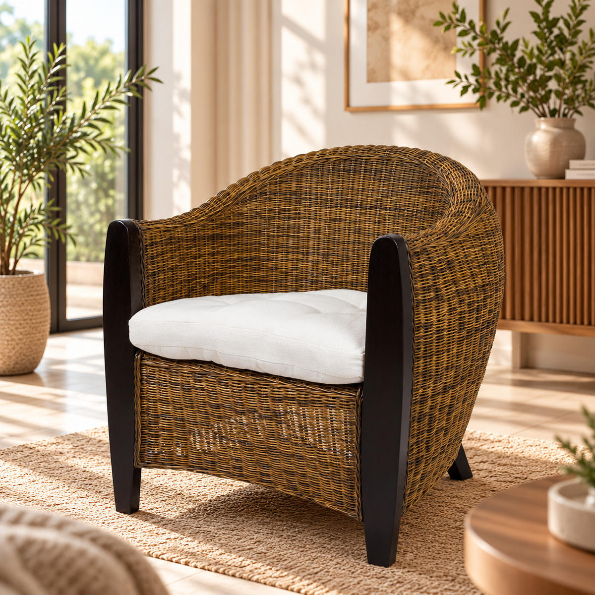 SESSEL Bari Rattansessel - Dunkelbraun, Holzwerkstoff (74/83/75cm) - Sedex