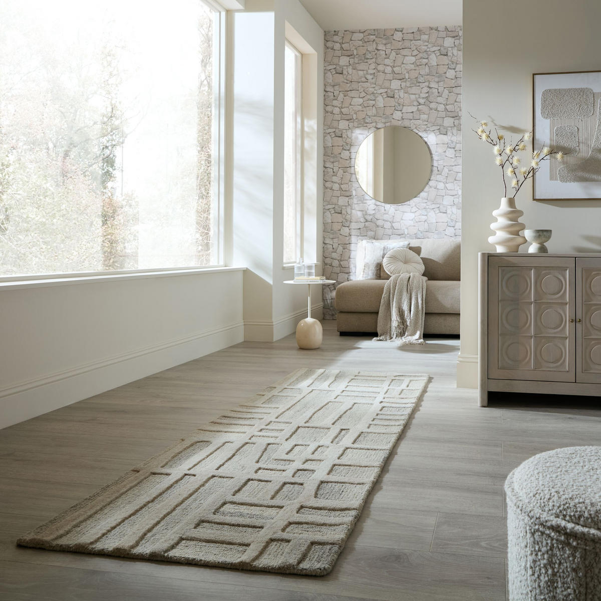 WOLLTEPPICH EDALE, abstrakt, aus Wolle, Natur, 80 x 300 cm - Beige, Textil (80/300cm) - KADIMA DESIGN