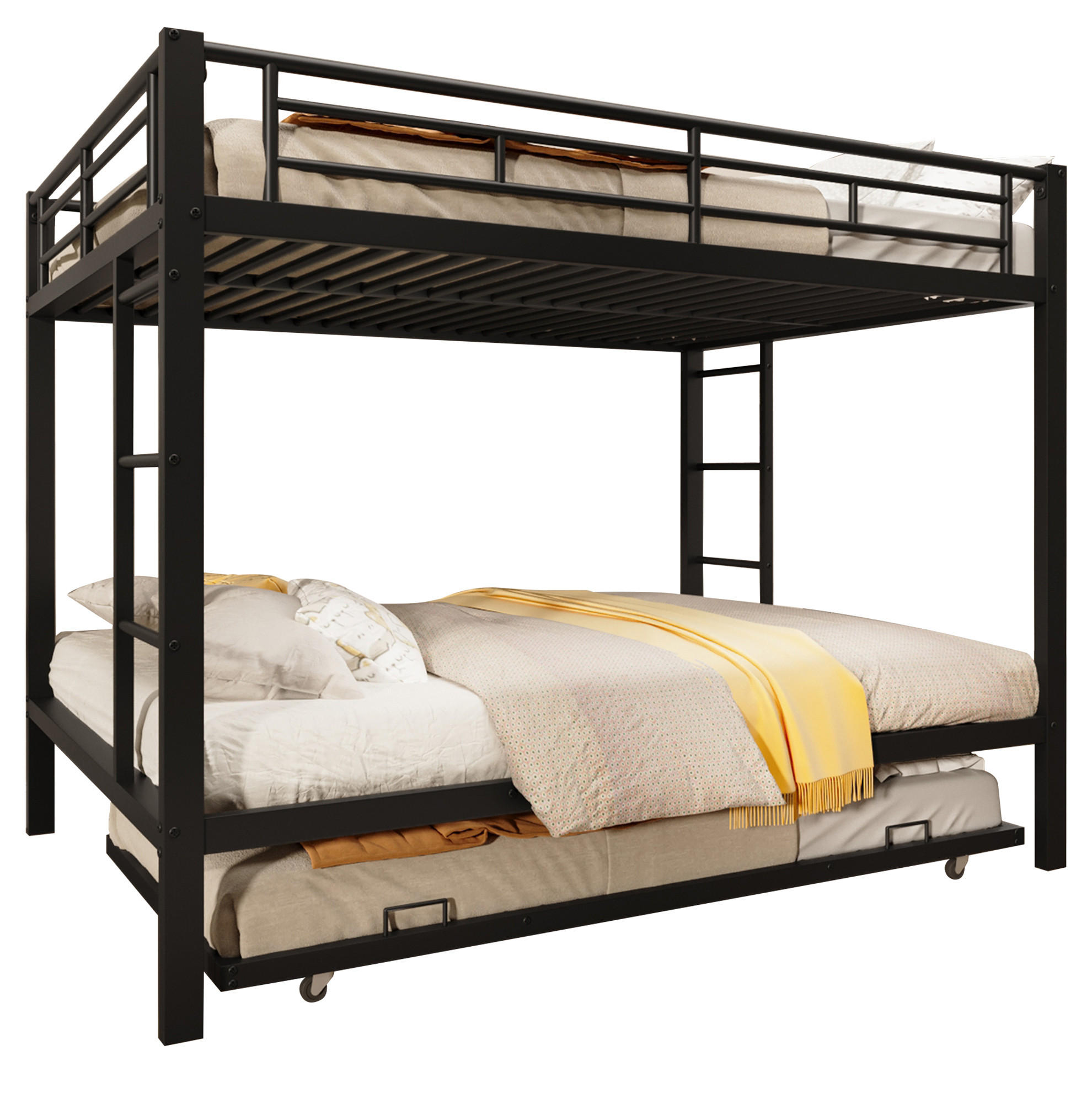 ETAGENBETT 140/200 cm aus Metall mit Ausziehbett und hohem Geländer Schwarz - Schwarz, Metall (140/200cm) - Modenvie
