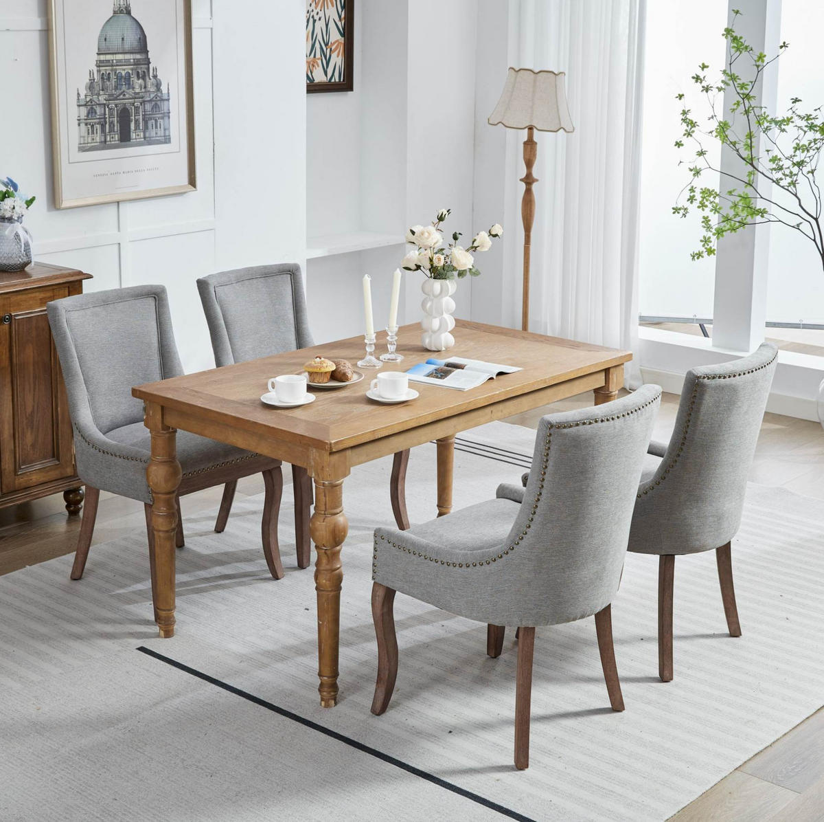ESSZIMMERSTUHL 2er-Set mit hoher Rückenlehne Chenille Gray - Grau, Holz (55/92.5/61cm) - Meubliv