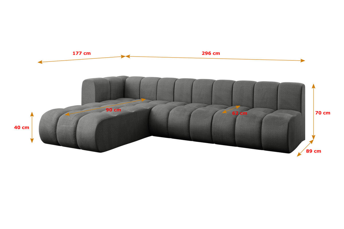 ECKSOFA modulares Sofa Darnel-L2 - 296x177x70 cm Dunkelgrau - Dunkelgrau, Holzwerkstoff/Textil (296/177cm) - ALTDECOR
