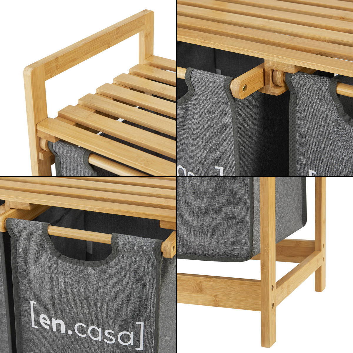 WÄSCHEREGAL Kärkölä - Naturfarben/Grau, Holz/Textil (63.5/73/33cm) - [en.casa]