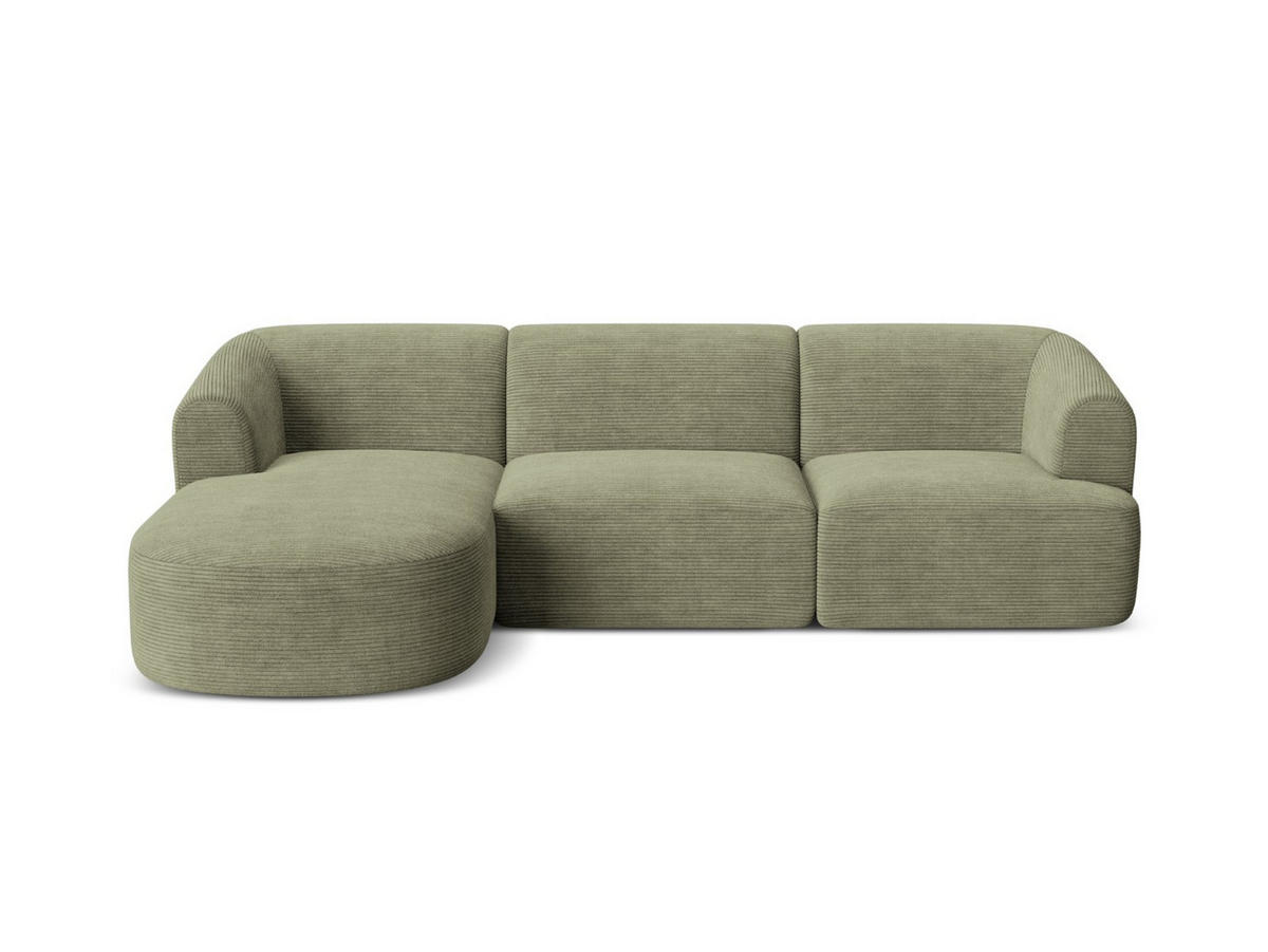 MODULARES-ECKSOFA links Campi aus Cord Moosgrün 4 Sitzplätze - Salbeigrün, Textil (156/256cm) - Cosmopolitan Design