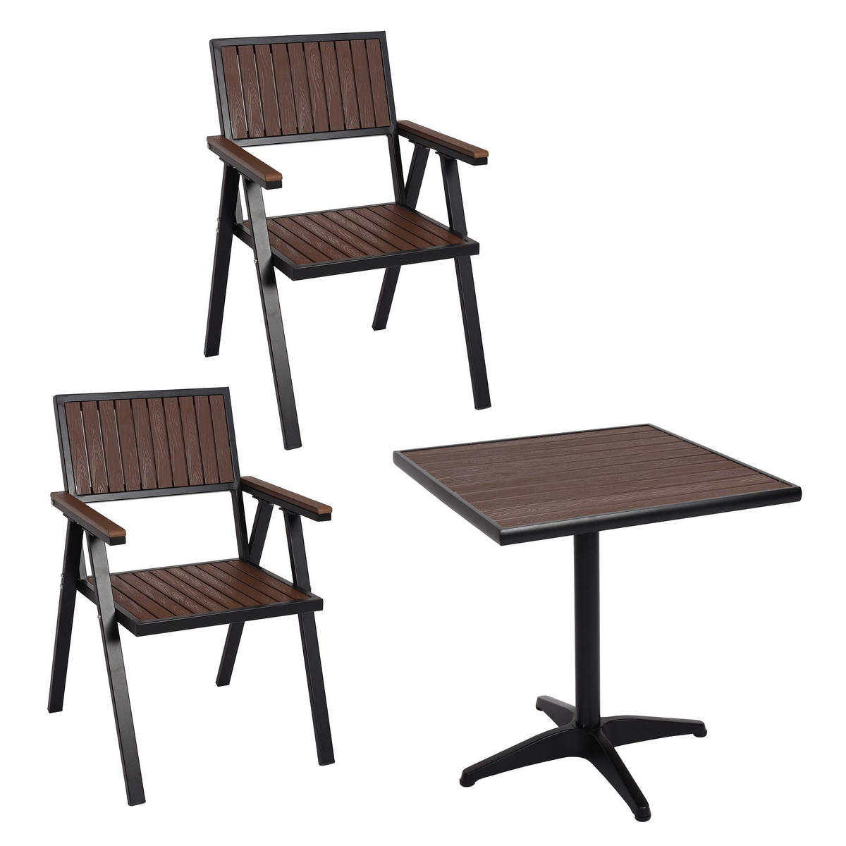 GARTENSTUHL+GARTENTISCH Schwarz, Dunkelbraun - Dunkelbraun/Schwarz, Kunststoff - MCW