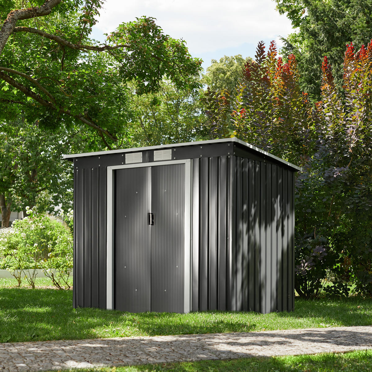 GARTENHAUS mit Pultdach, 213 x 130 x 173 cm,grau/weiß - Weiß/Grau, Metall (130/173/213cm) - tectake