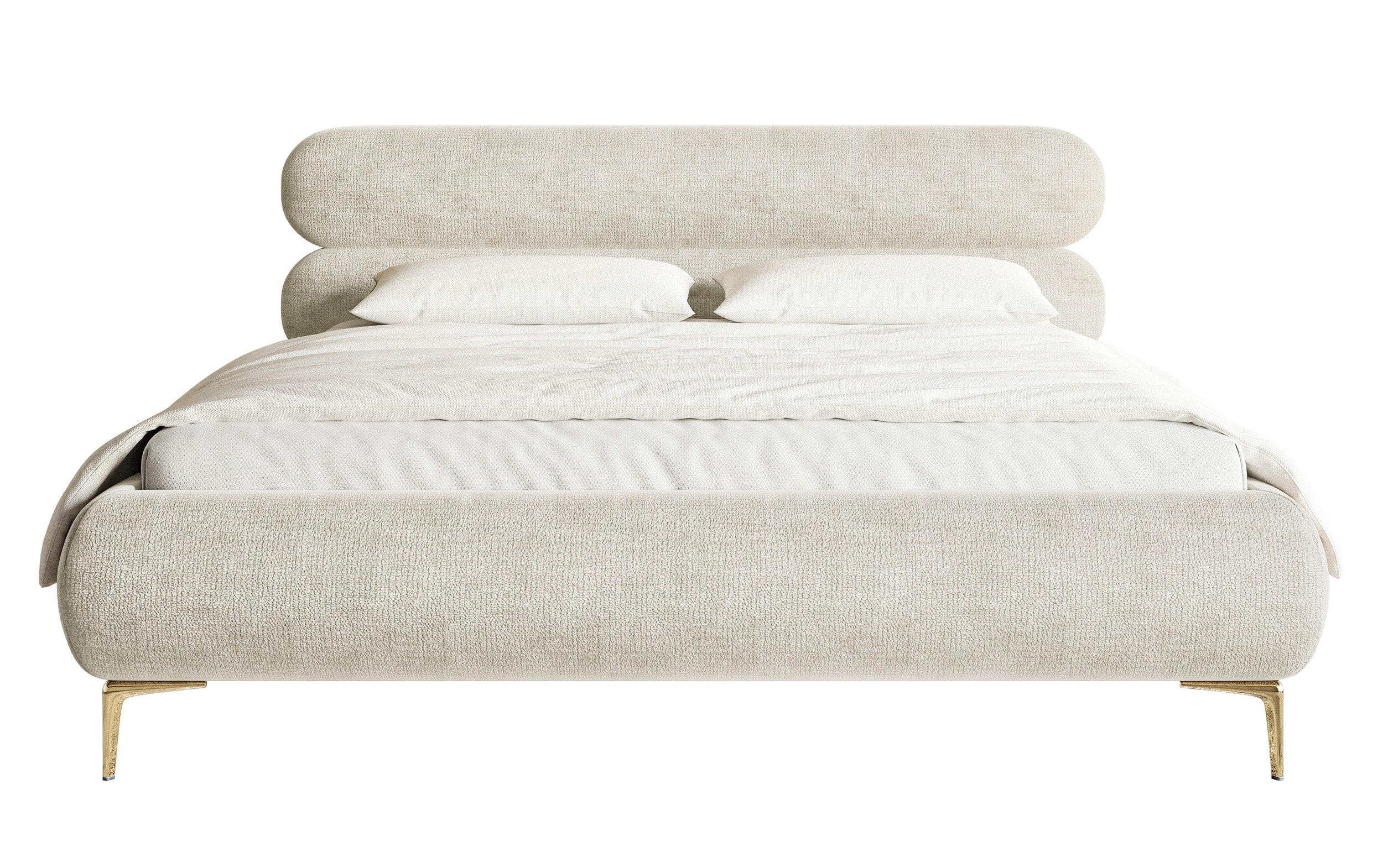 POLSTERBETT Roule Graubeige Chenille mit goldenen Metallbeinen 160 cm - Greige/Goldfarben, Textil/Metall (160/200cm) - Selsey