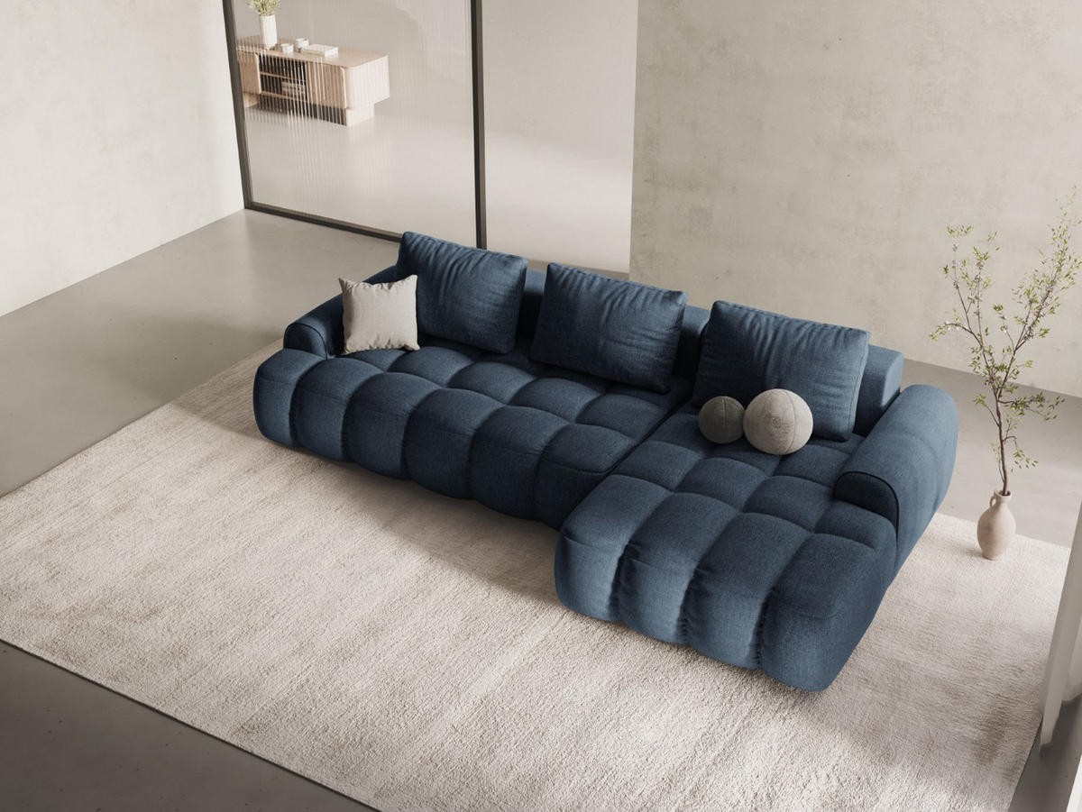 AUSKLAPPBARES-ECKSOFA rechts mit Container Linz aus strukturiertem Stoff dunkelblau 3 Sitzplätze - Dunkelblau, Textil (142/275cm) - Cosmopolitan Design