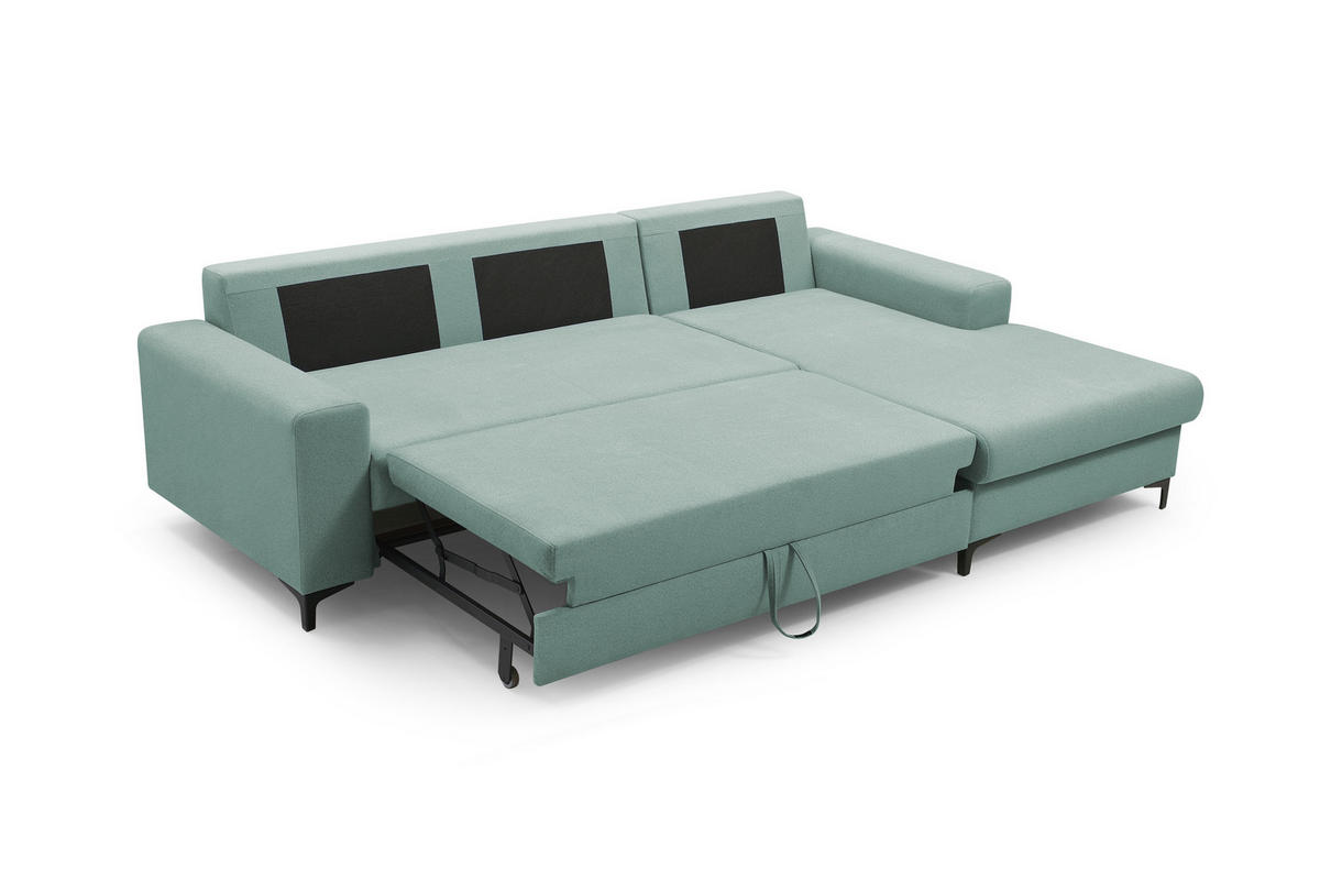 ECKSOFA AVRA L-förmig, mit Stauraumbehälter-in RINO-Stoff, Komfort & Eleganz, lose Rückenkissen, freistehend, RECHTS 251x165x85 cm Light green - Hellgrün, Holz/Textil (251/165cm) - DomoHome