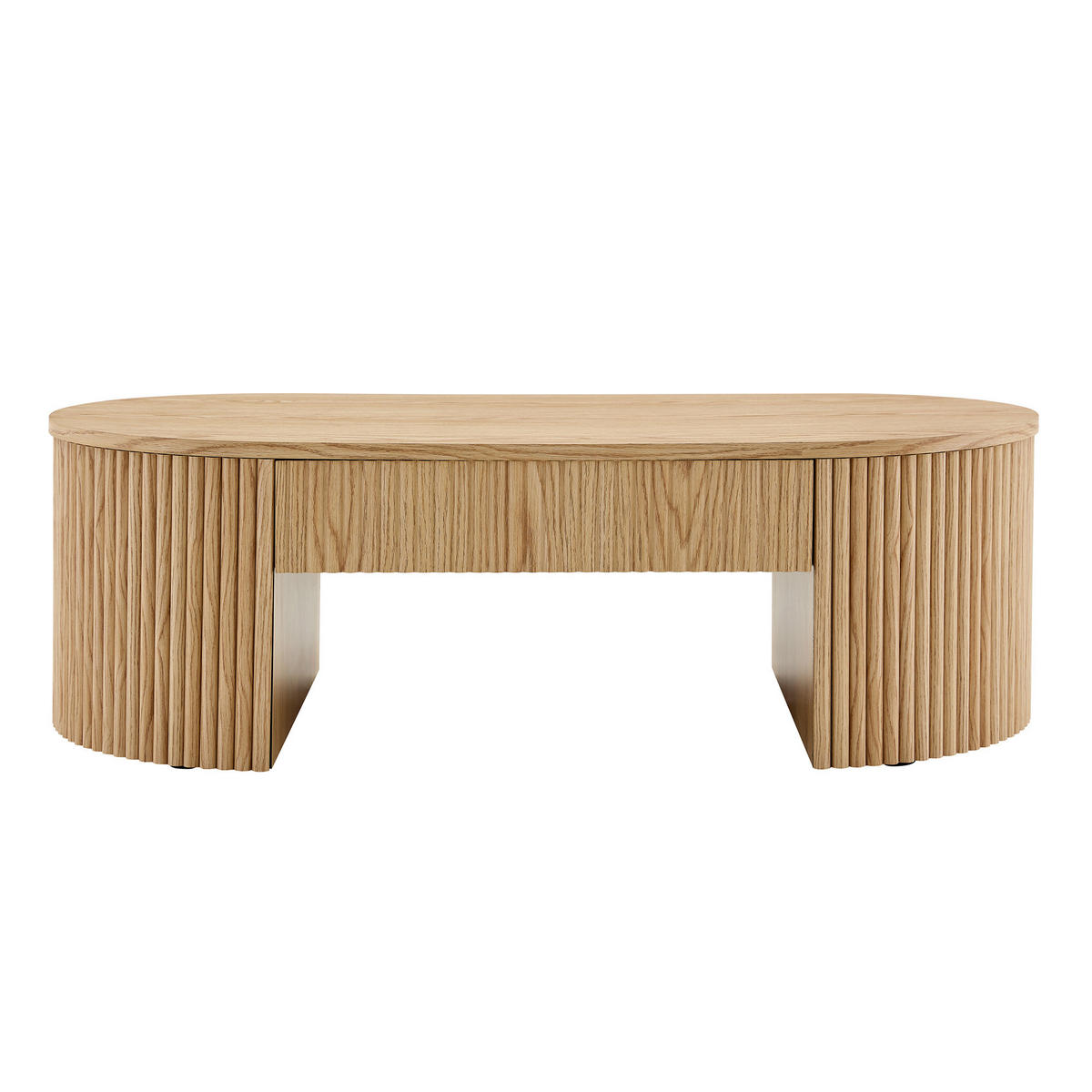 COUCHTISCH Oval Eichenoptik mit Schublade & Fluted Design - Naturfarben, Holzwerkstoff (54/105/38cm) - Urban Meuble