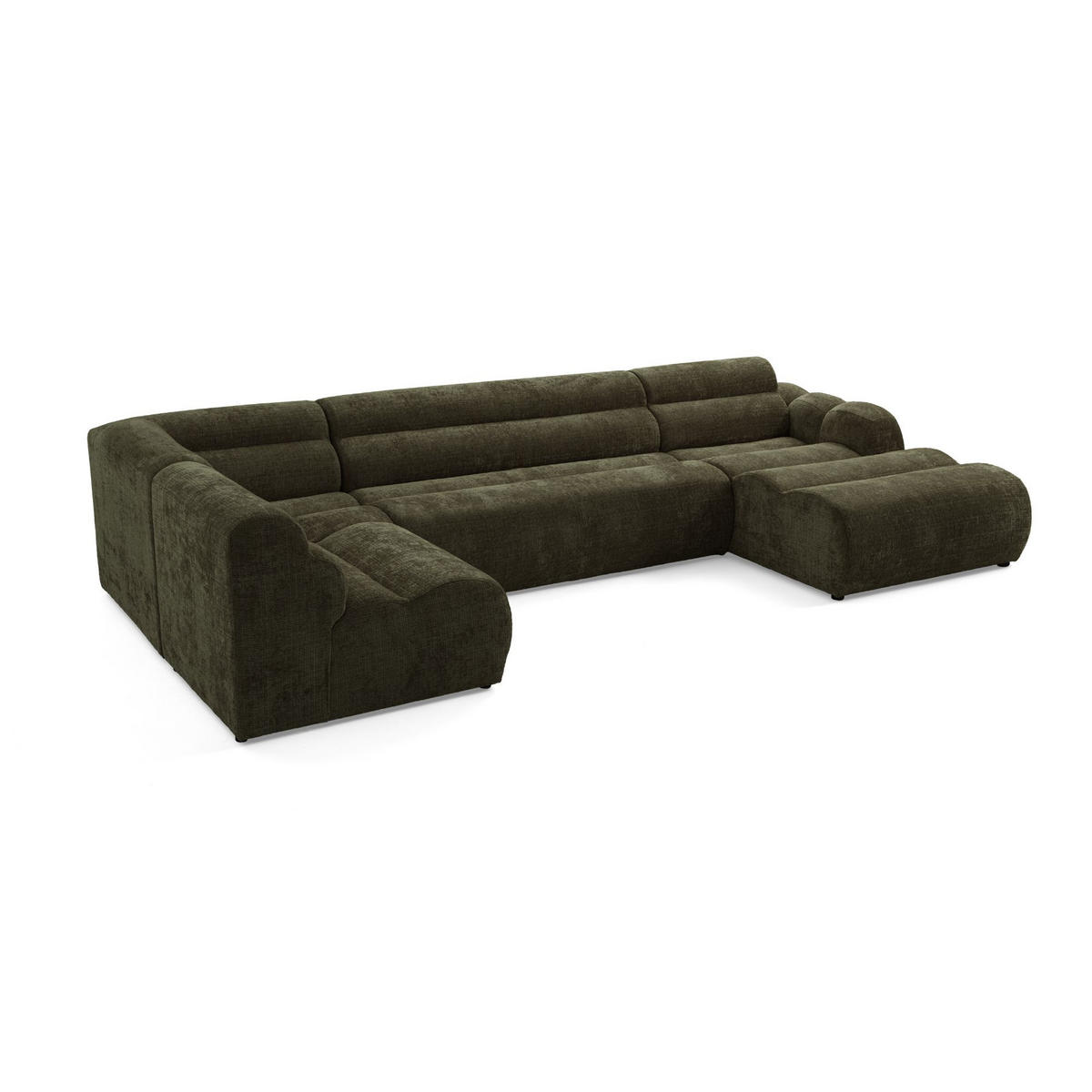 6-SITZER modulares Wohnlandschaft U XXL VEER SET 5 Links, 368 x 175 cm, Chenille Webstoff Grün - Schwarz/Grün, Holz/Kunststoff (368/75/175cm) - Muffo