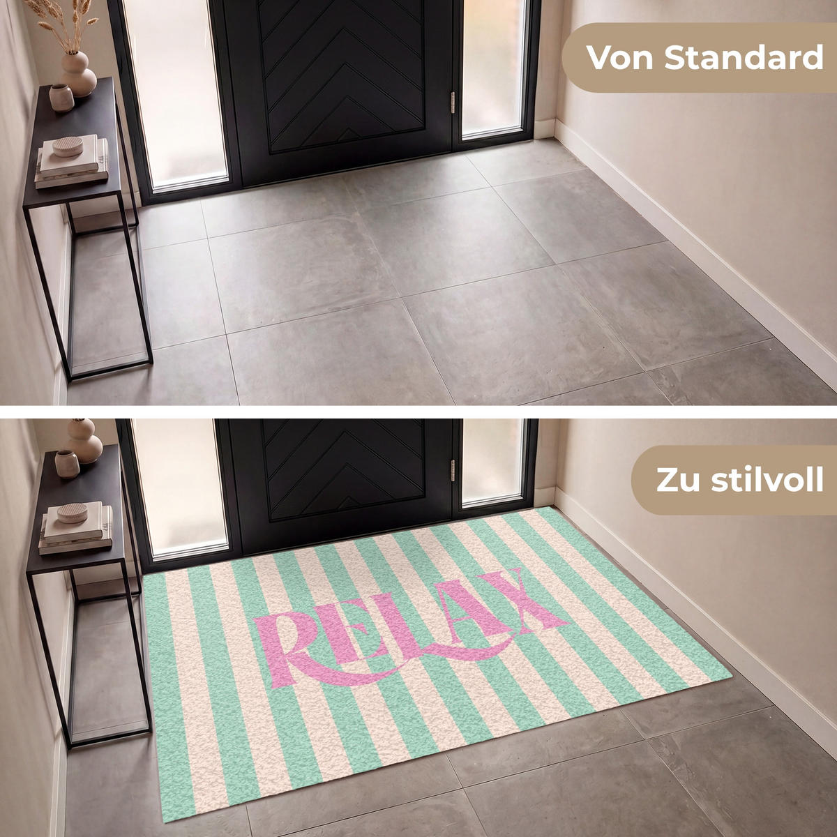 FUSSMATTE Rosa – Grün – Streifen – Entspannung 180x120 cm - Mintgrün, Kunststoff (180/0.4cm) - MuchoWow