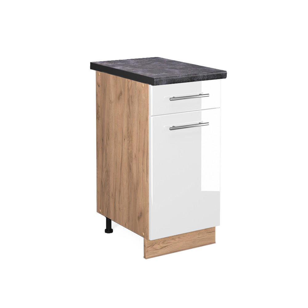 KÜCHENUNTERSCHRANK Fame-Line Weiß Hochglanz 40 cm, AP Anthrazit - Weiß Hochglanz/Eiche Wotan, Holzwerkstoff (40/82/60cm) - Vicco