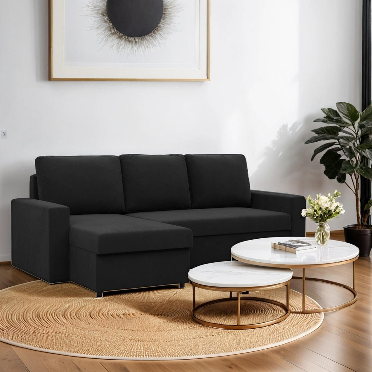ECKSOFA Neo mit gerader Armlehnen schwarz - Schwarz, Textil (231/140cm) - SIMKAM Furniture