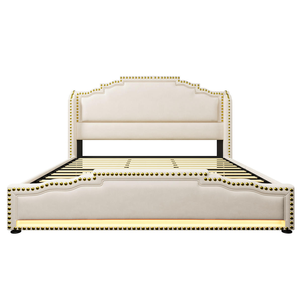 POLSTERBETT 180/200 cm mit 4 Schubladen, LED-Beleuchtung, USB-C-Anschluss und Lattenrost, Beige - Beige, Textil (180/200cm) - Redom