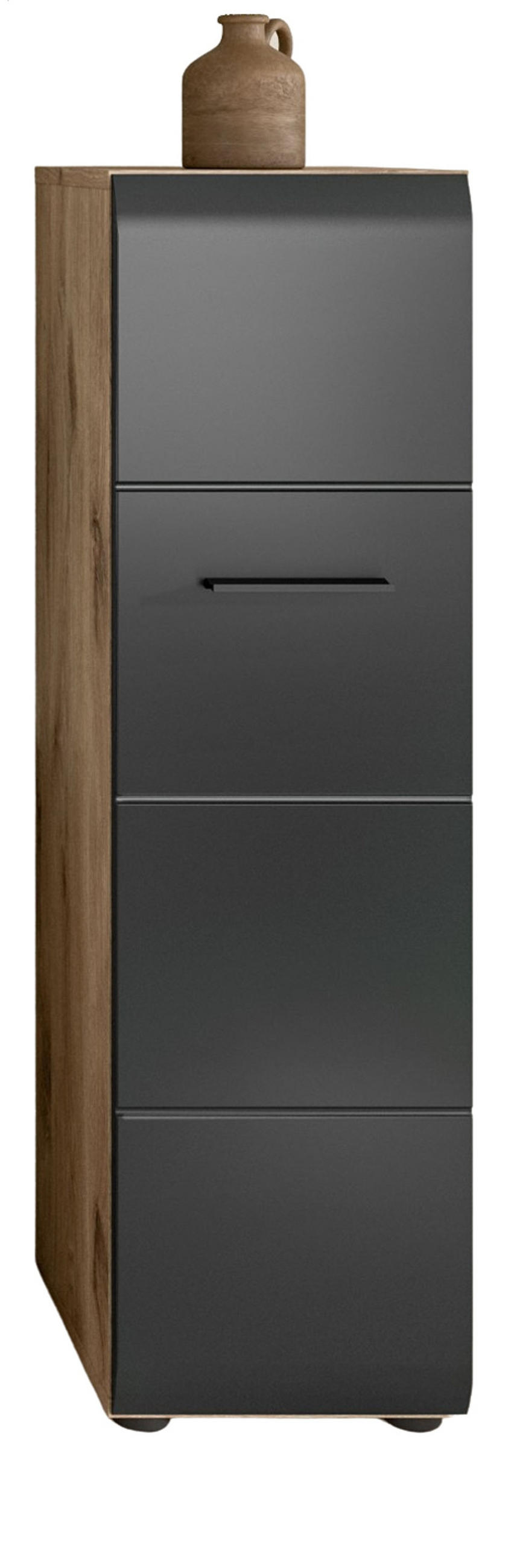 MIDISCHRANK schwarz matt, Eiche, Bad Kommode hängend / stehend 30 cm - Eichefarben/Schwarz, Holzwerkstoff/Kunststoff (30/106/30cm) - Inn.Furn