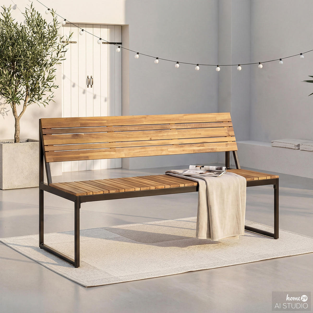 GARTENBANK AUS AKAZIENHOLZ - Schwarz / Braun - Akazie / Stahl - 150 x 83 x 50 cm - Schwarz/Braun, Holz/Metall (150/83/50cm) - home24