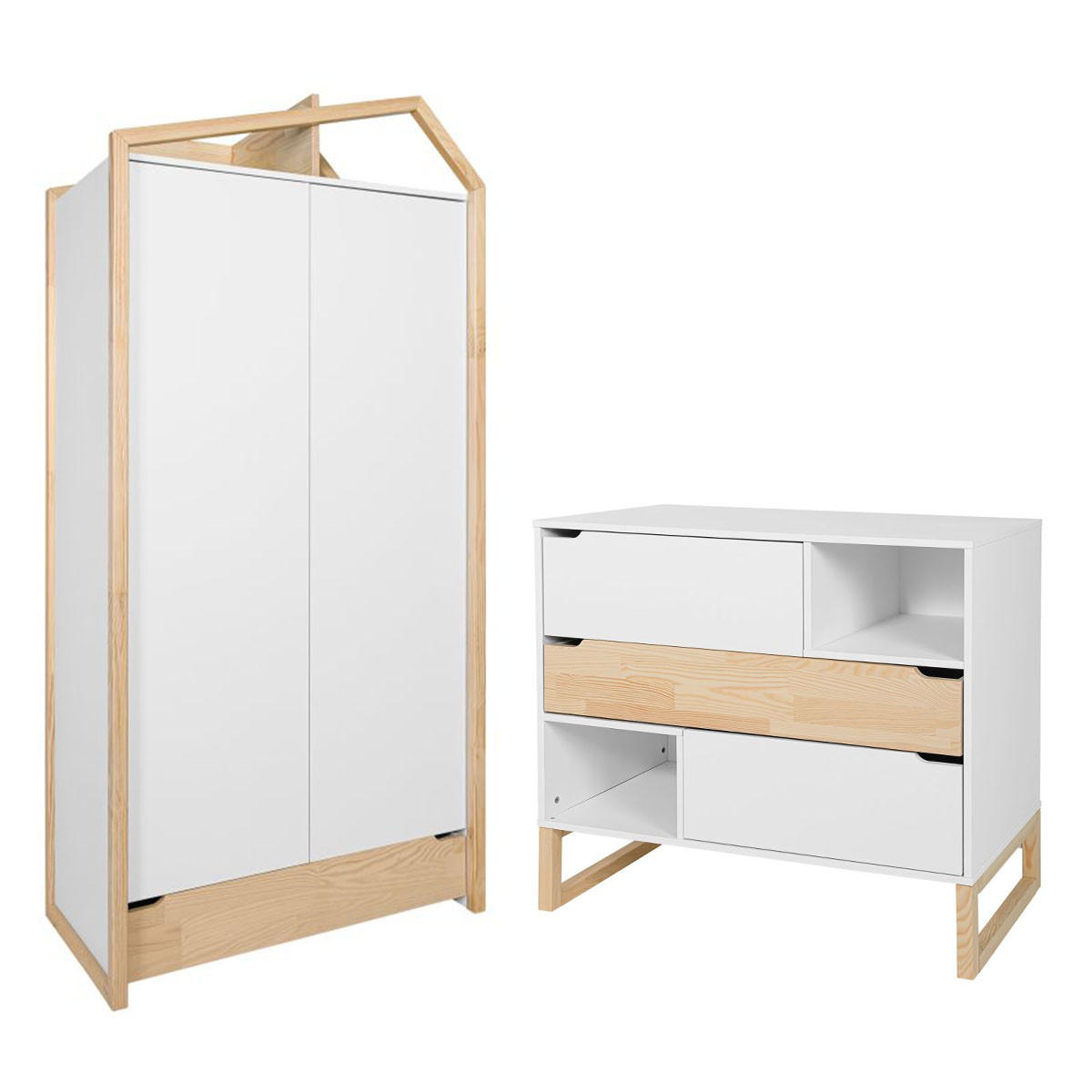 POKOJ PRO MIMINKO 2DÍLNÝ Juliette Bílá a dřevo - bílá, kompozitní dřevo (100/91.5/50cm) - Petits-meubles