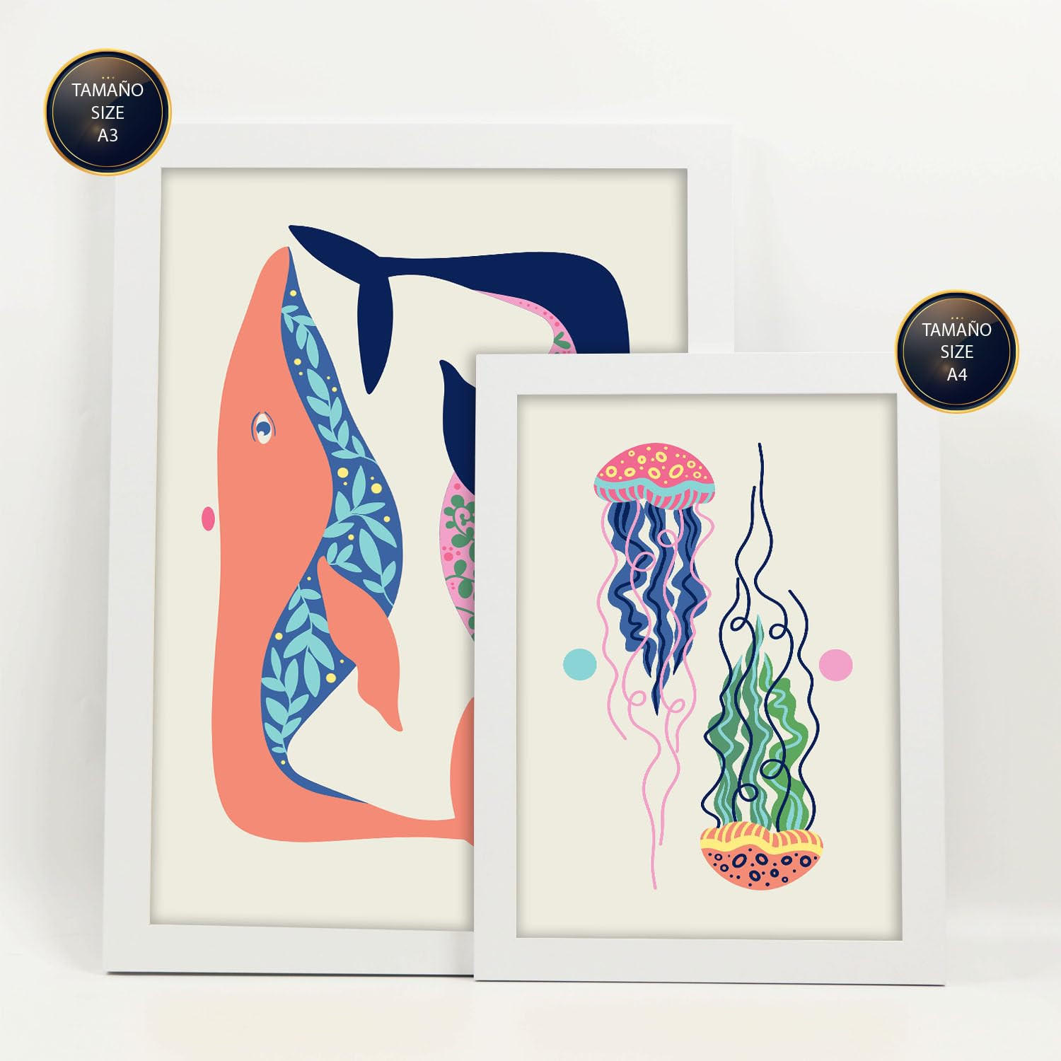 POSTER Set Mit 6 Kreaturen Frames 2 In Tiere Abstracts Ästhetische Dekorative Gemälde Für Ihr Wohnzimmer, Schlafzimmer, Zuhause A3 & A4 Weißer Rahmen - Weiß, Papier (29/3cm) - Nacnic