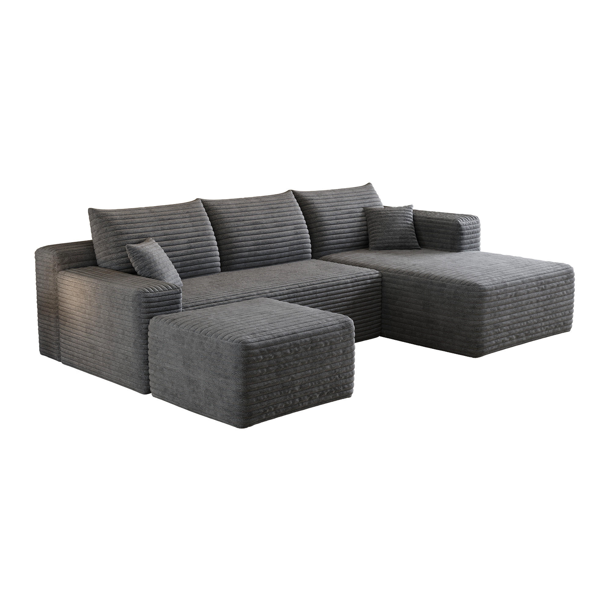 WOHNLANDSCHAFT Cord Dunkelgrau - Grau, Textil (241/58/151cm) - WISHDOR