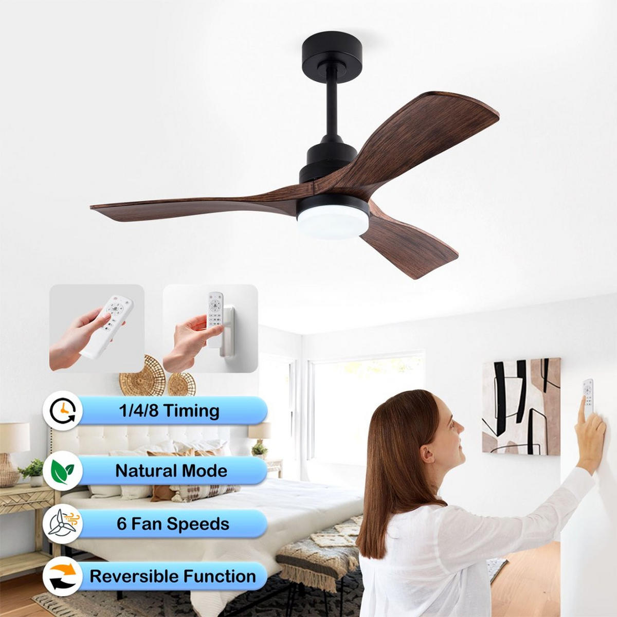 DECKENVENTILATOR DE-16256 42 Zoll Bauernhaus-Stil mit Fernbedienung Walnuss - Walnussfarben, Kunststoff (107/107/34cm) - ComfortXL