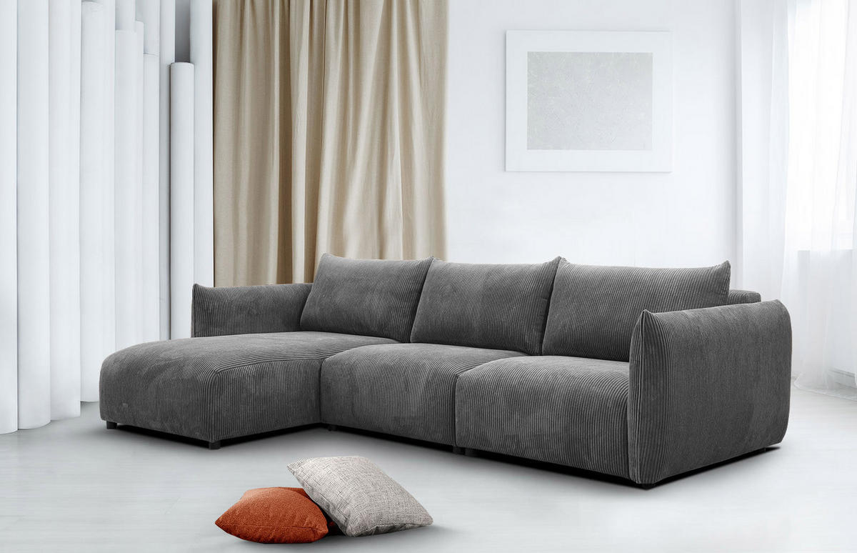 ECKSOFA TAUER 5-Sitzer, dunkelgrau - Dunkelgrau/Schwarz, Holzwerkstoff/Kunststoff (173/294cm) - Courtois Laville