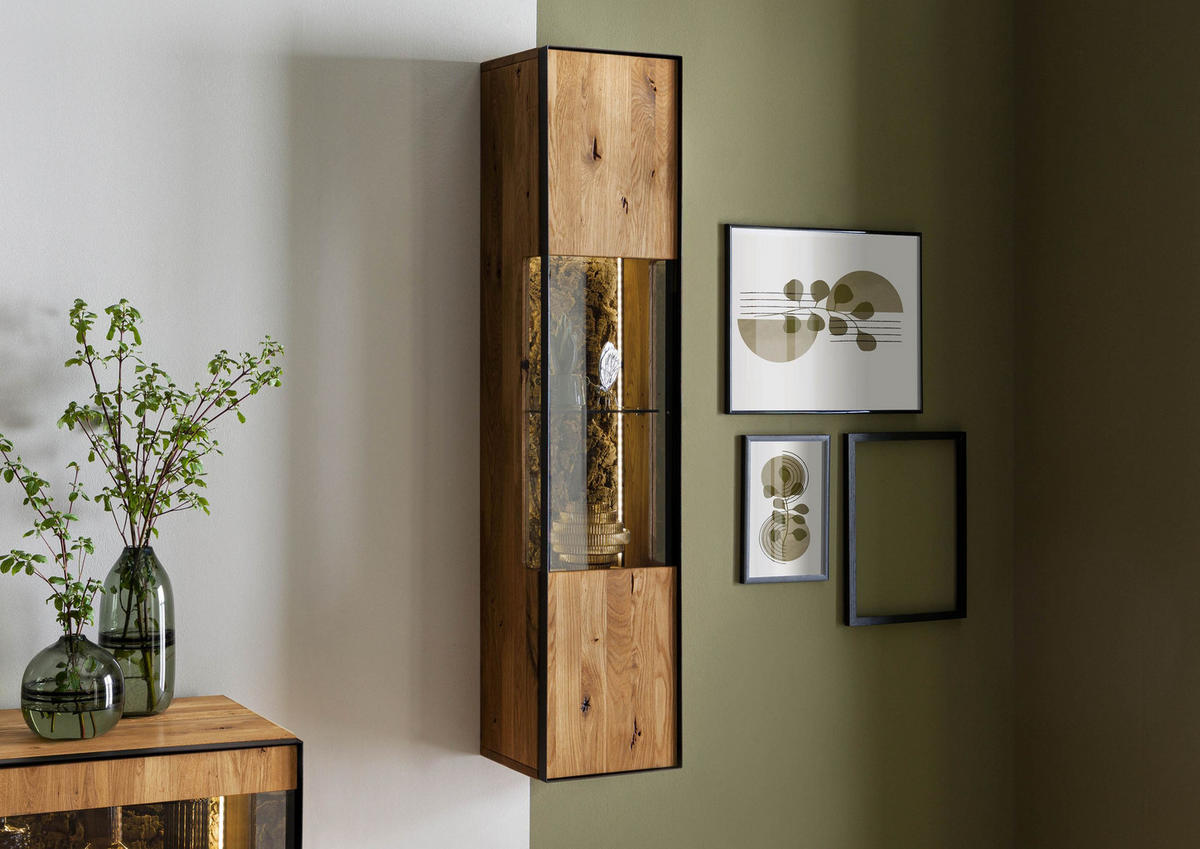 HÄNGEVITRINE Wildeiche 30x30x140 natur geölt STARNBERG #06 - Braun, Holz (30/140/30cm) - Massivmoebel24