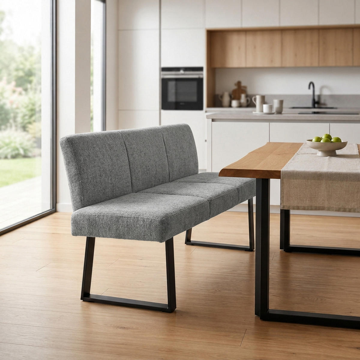 SITZBANK Velto 164x61 cm, moderne Küchenbank und Esszimmerbank, Grau - Schwarz/Grau, Metall (164/84/61cm) - Beautysofa
