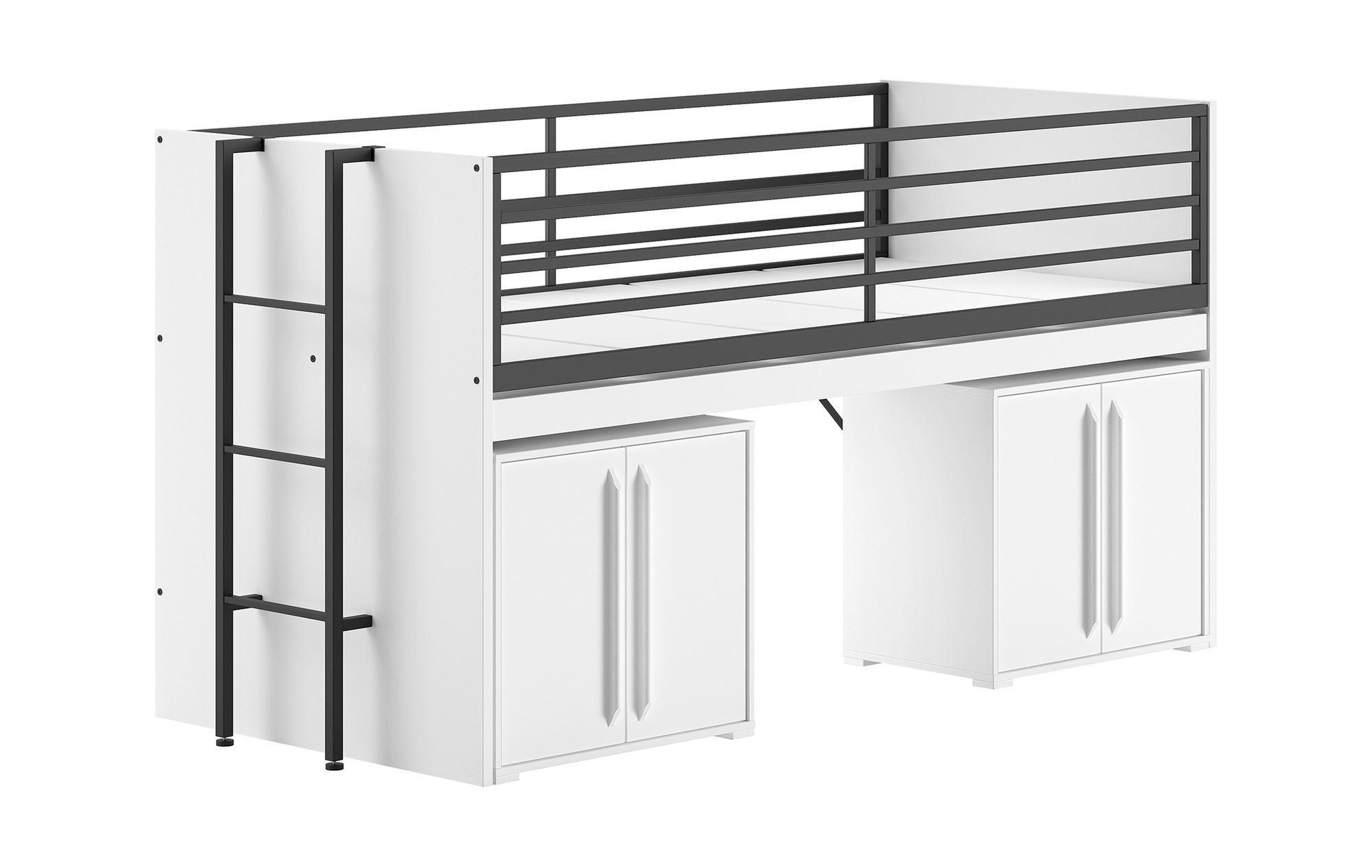 HALBHOCHBETT 90x200 Keelia Weiß mit Schreibtisch Stauraum - Weiß, Kunststoff (90/200cm) - 58aufmkessel