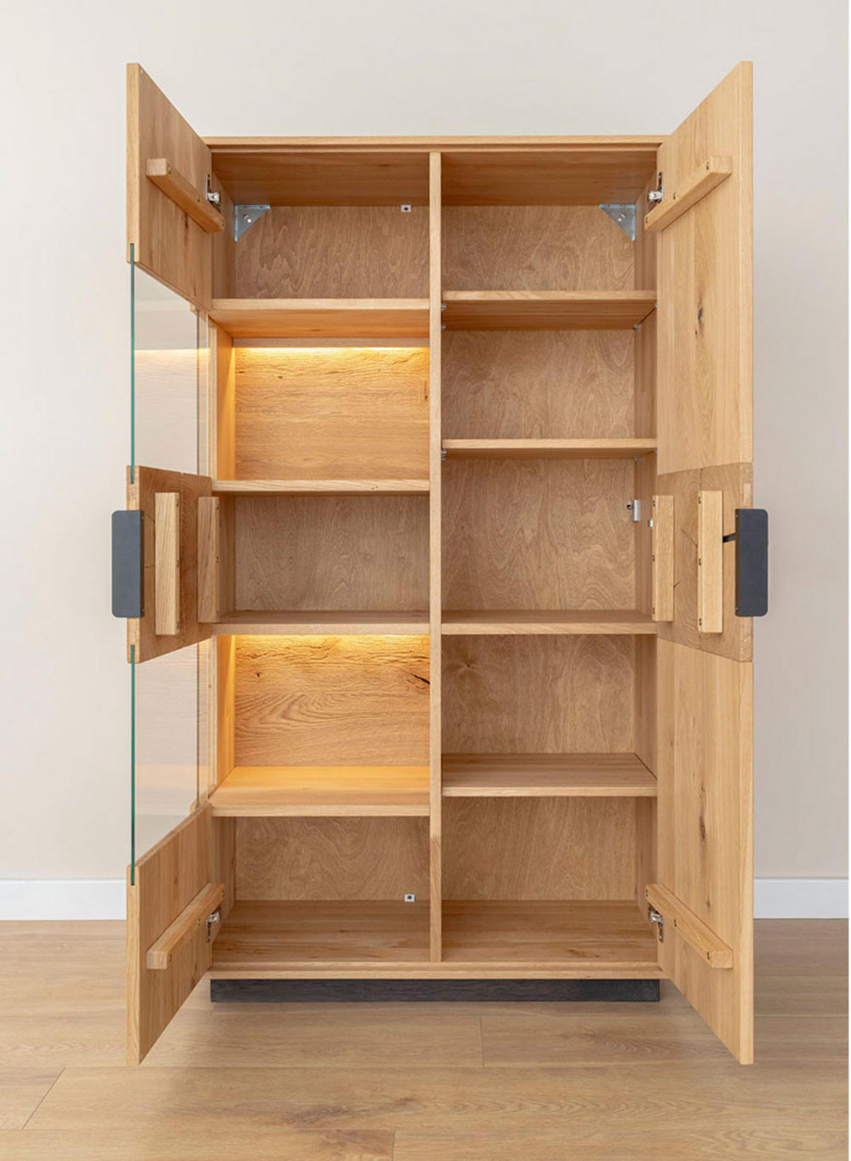 WOHNWAND Tirano 3er-Set Eiche Natur / Hirnholz - Eichefarben/Schwarz, Holz/Metall (437/147/39cm) - Feldmann-Wohnen