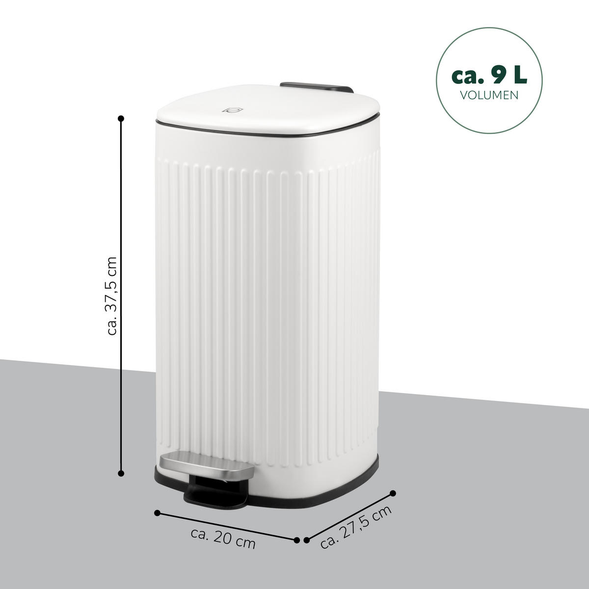 ABFALLEIMER 9 Liter, weiß - Weiß, Metall (20/37.5/27.5cm) - eluno