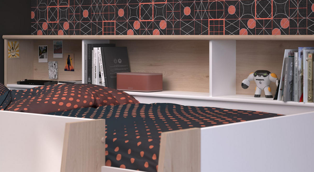 HOCHBETT Parisot Lucas 90x200 Holznachbildung Weiß/Japanische Eiche - Eichefarben/Weiß, Kunststoff (90/200cm) - 58aufmkessel