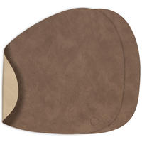 PLATZSET TISCHSETS Nupo - Leder - Braun / Sand - doppelseitig - Curved - 44 x 37 cm - 2 Stück - Terracotta, Leder (44/37/2cm) - LIND DNA