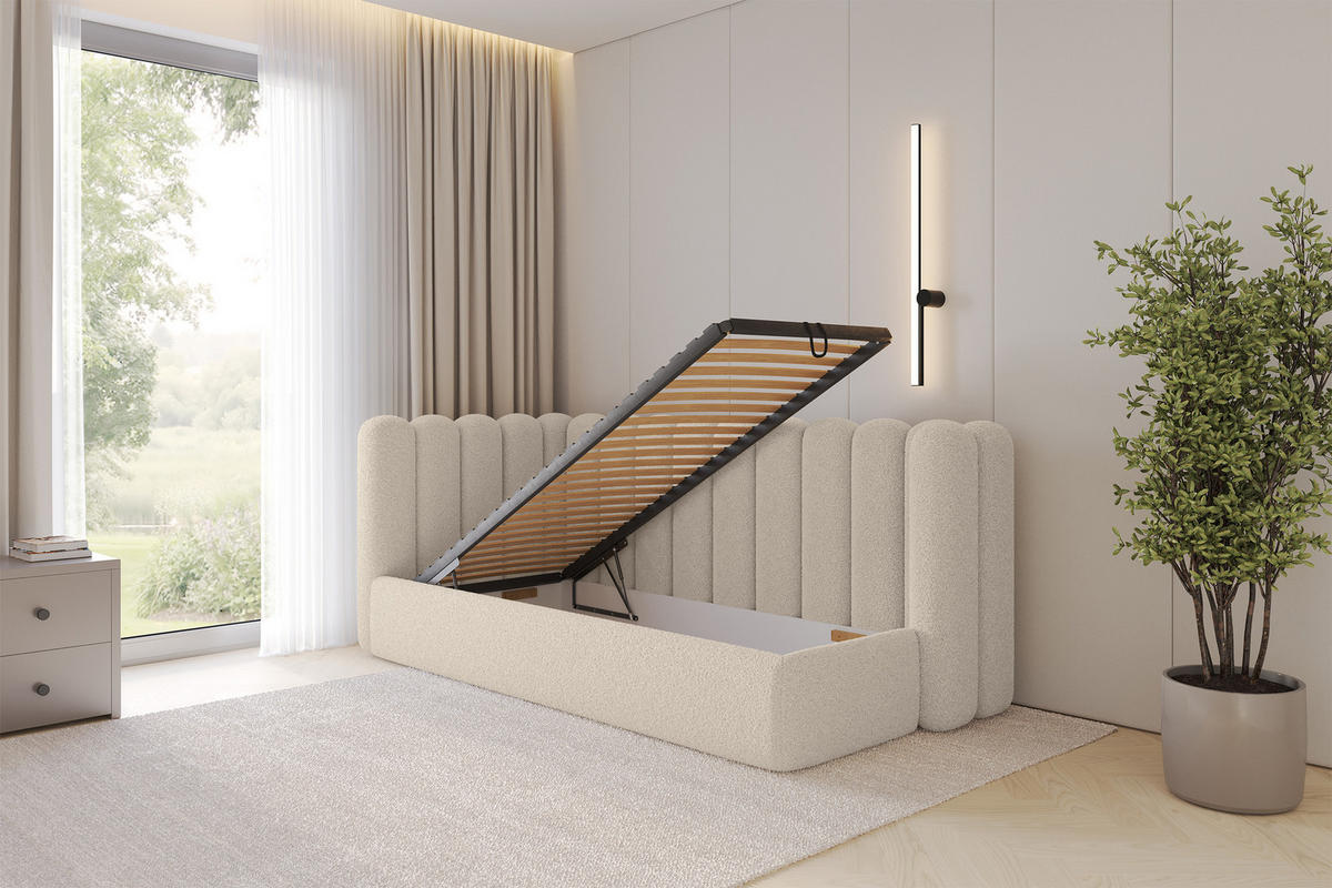 EINZELLBETT Jugendbett mit Bettkasten und Matratze H3/H4, Rechts - HUGY 100x200 Dunkelbeige - Taupe, Holzwerkstoff/Textil (100/200cm) - ALTDECOR