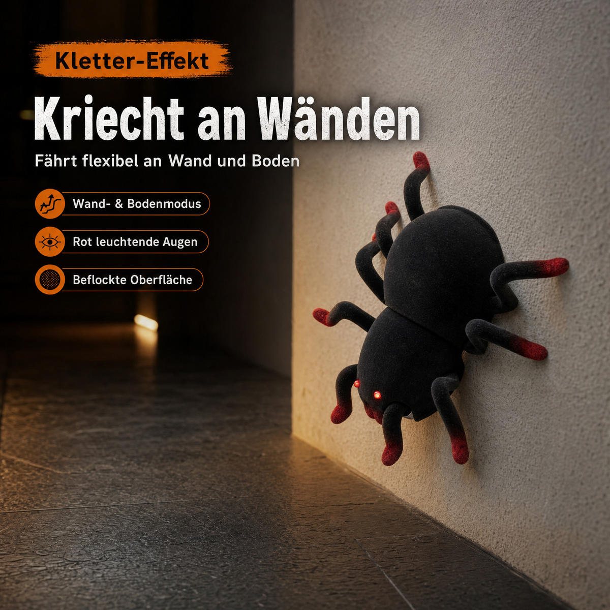HALLOWEEN-SPINNE Ferngesteuert - mit 360° Rotation, leuchtenden Augen und beweglichen Beinen für gruselige Deko, Akku betrieben - Weiß, Kunststoff (15/12.3/4.5cm) - Northpoint