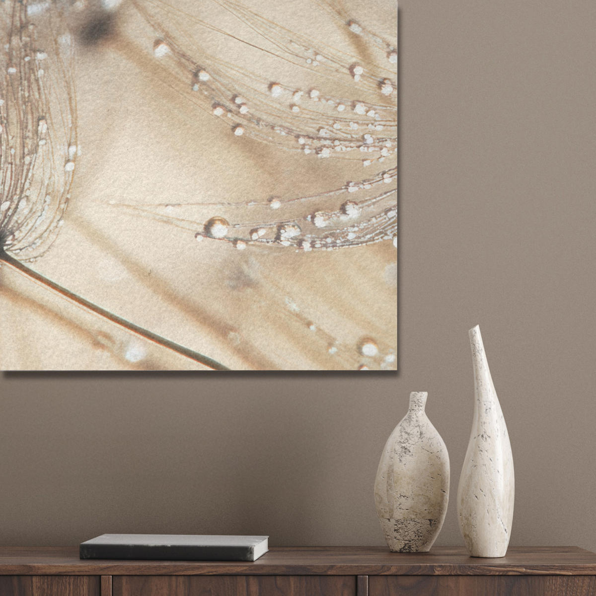 AKUSTIKPANEEL Löwenzahn - Abstrakt - Natur - Beige 60x80 cm - Braun, Textil (60/0.9/80cm) - MuchoWow