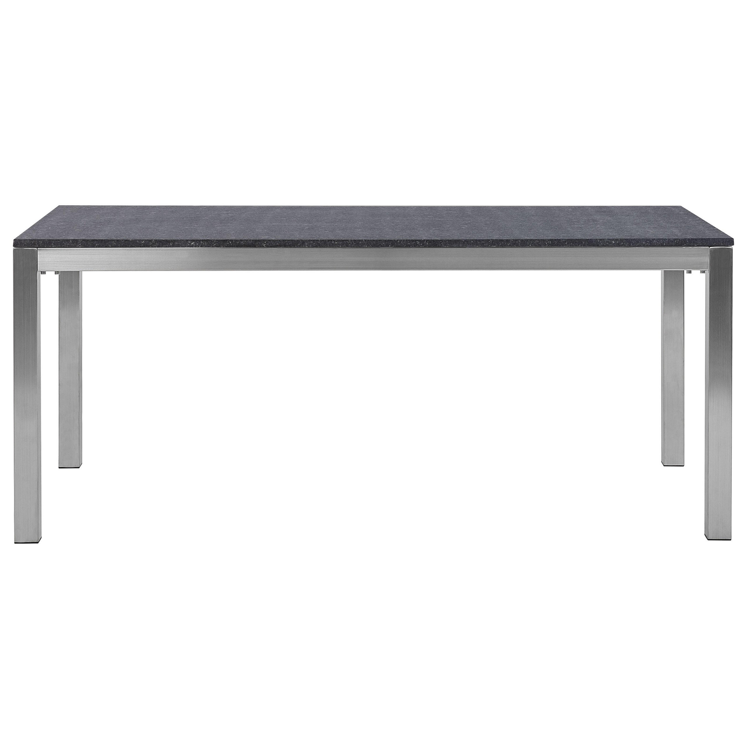 GARTENTISCH Edelstahl/Naturstein schwarz geflammt 180/90 cm einteilige Tischplatte Grosseto - Silberfarben/Schwarz, Stein (180/90/76cm) - Beliani