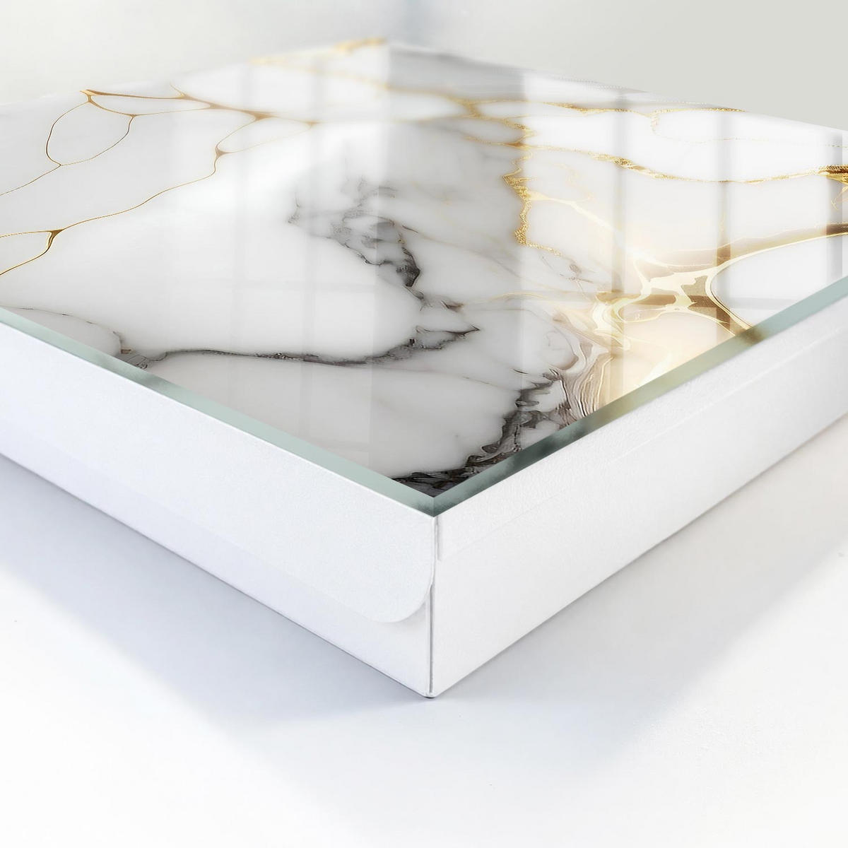 SCHLÜSSELBOX Weiß 30x30 cm – Türöffnung nach rechts - Marmor-Eleganz - Weiß, Metall (30/30/5cm) - TULUP