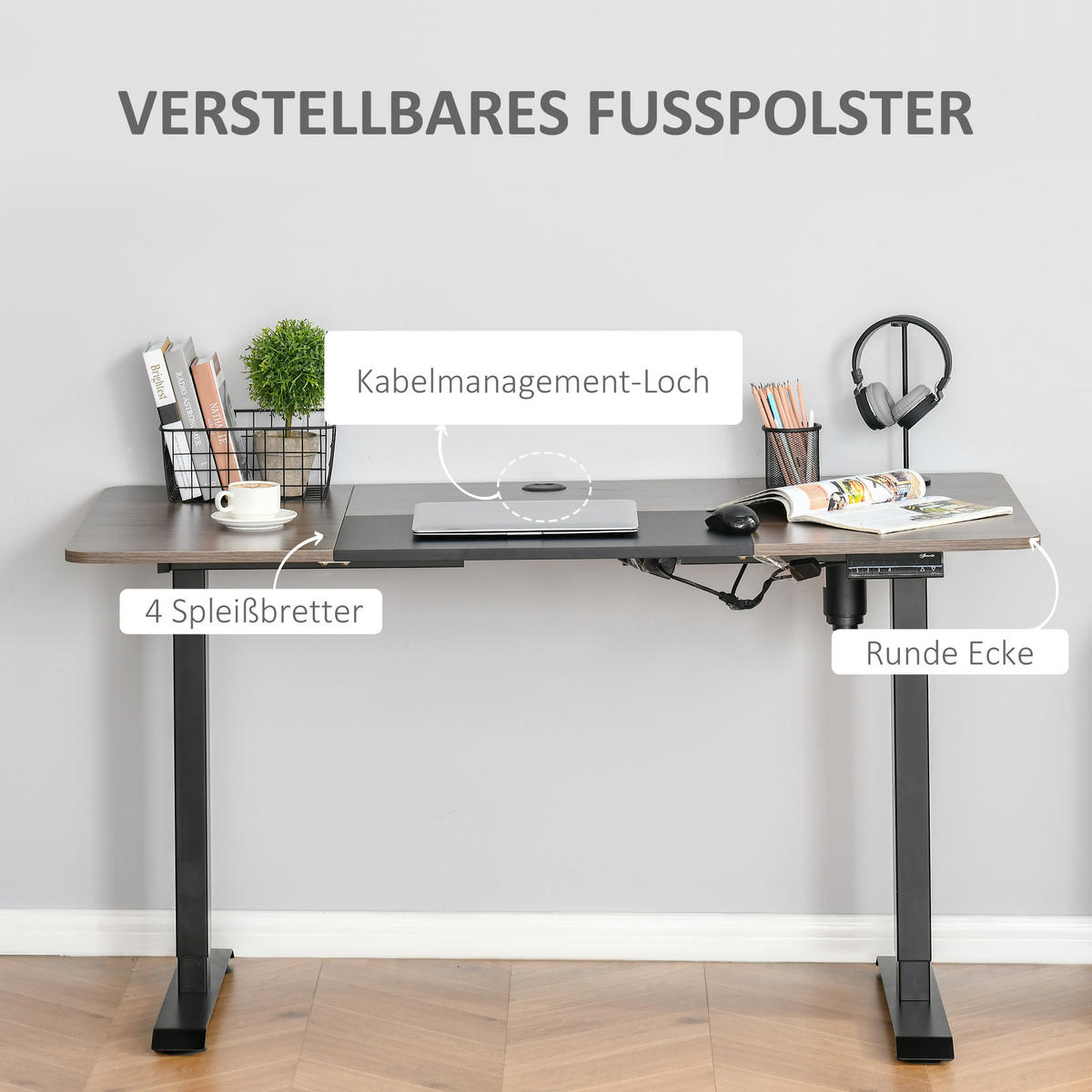 ELEKTRISCHES Schreibtisch Tischgestell mit Motor höhenverstellbar Metall Schwarz - Naturfarben, Metall (140/70/116cm) - Vinsetto