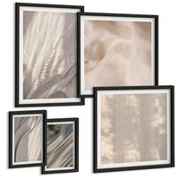 BILDER SET 5er Set - 50x50 cm & 20x30 cm & 40x60 cm Schwarzer Rahmen - Nahaufnahme von natürlichen Boho-Stoffen - Schwarz, Kunststoff (40/60cm) - TULUP