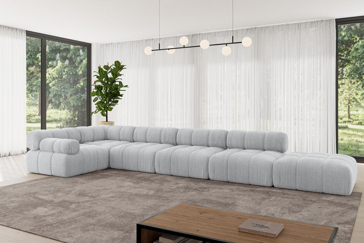 ECKSOFA modulares Sofa Felto-L3 - 475x190x70 cm Grau Cord - Grau, Holzwerkstoff/Textil (475/190cm) - ALTDECOR