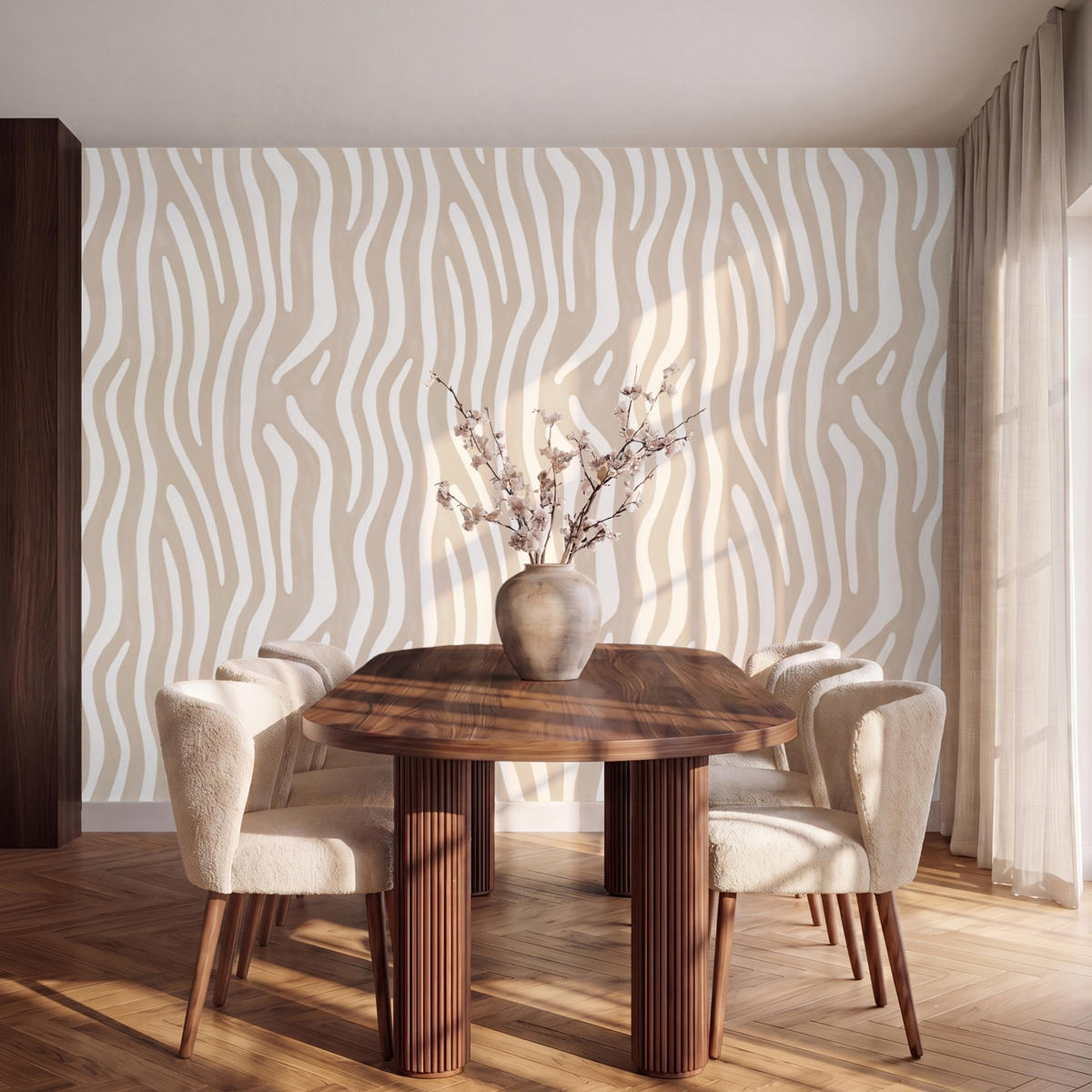 TAPETE - Abstrakt - Zebra - Beige - 260x200 cm - Beige, Papier (260/200cm) - OnlyWow
