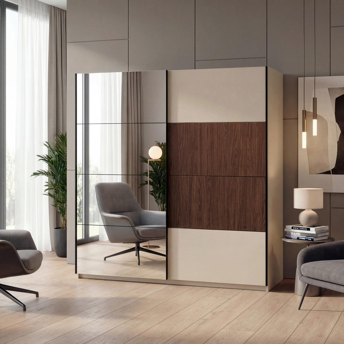KLEIDERSCHRANK CORTINA - Beige/Braun, Holzwerkstoff (200/216/60cm) - Meblini