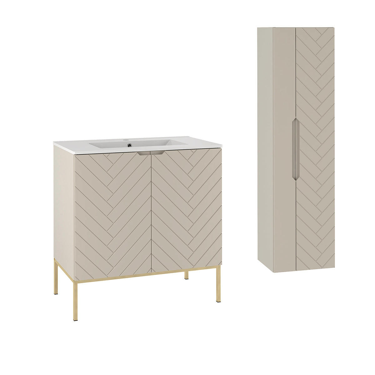BADMÖBEL 80cm Daria 2er-Set Kaschmir - Beige, Holzwerkstoff (80/82/45.8cm) - Petits-meubles