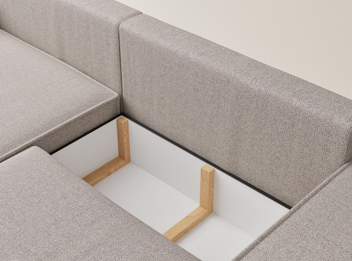 ECKSOFA MIT SCHLAFFUNKTION Moyo Beige Webstoff - Schwarz/Grau, Holz/Holzwerkstoff (255/148cm) - Maison de Reve