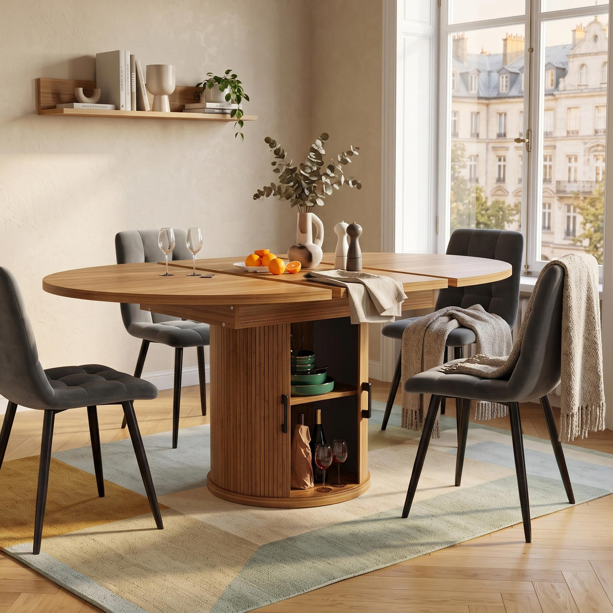 ESSTISCH Rund Ausziehbar 118-158cm Walnut/Schwarz mit Stauraum - Walnussfarben, Holzwerkstoff (118/118/76.8cm) - Urban Meuble