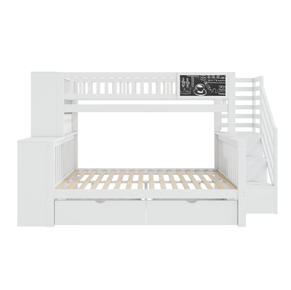 ETAGENBETT 90/200 cm & 140/200 cm aus Kiefer mit Stauraum und Tafel - Weiß, Holz (140/200cm) - BEAOK