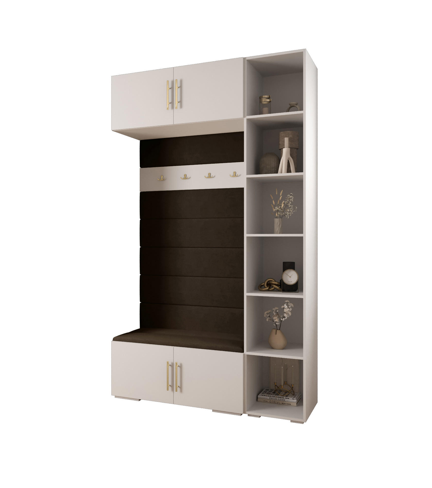 Abiks Möbel Garderoben-Set Weiß, Braun, Gold 140x236.7x47 cm