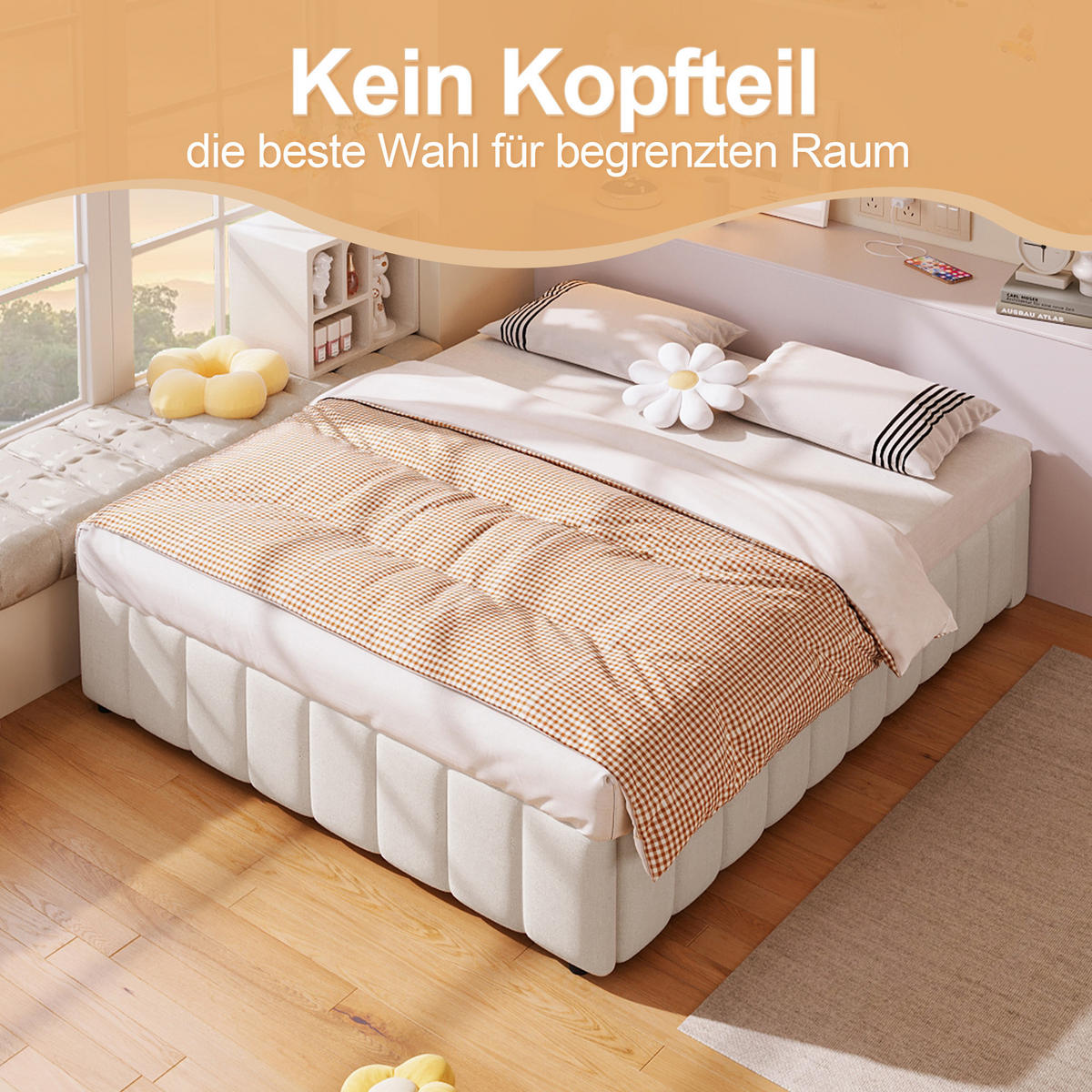 POLSTERBETT 140x200cm Beige hydraulische Lagerung ohne Kopfteil - Beige, Holz (140/200cm) - FLIEKS