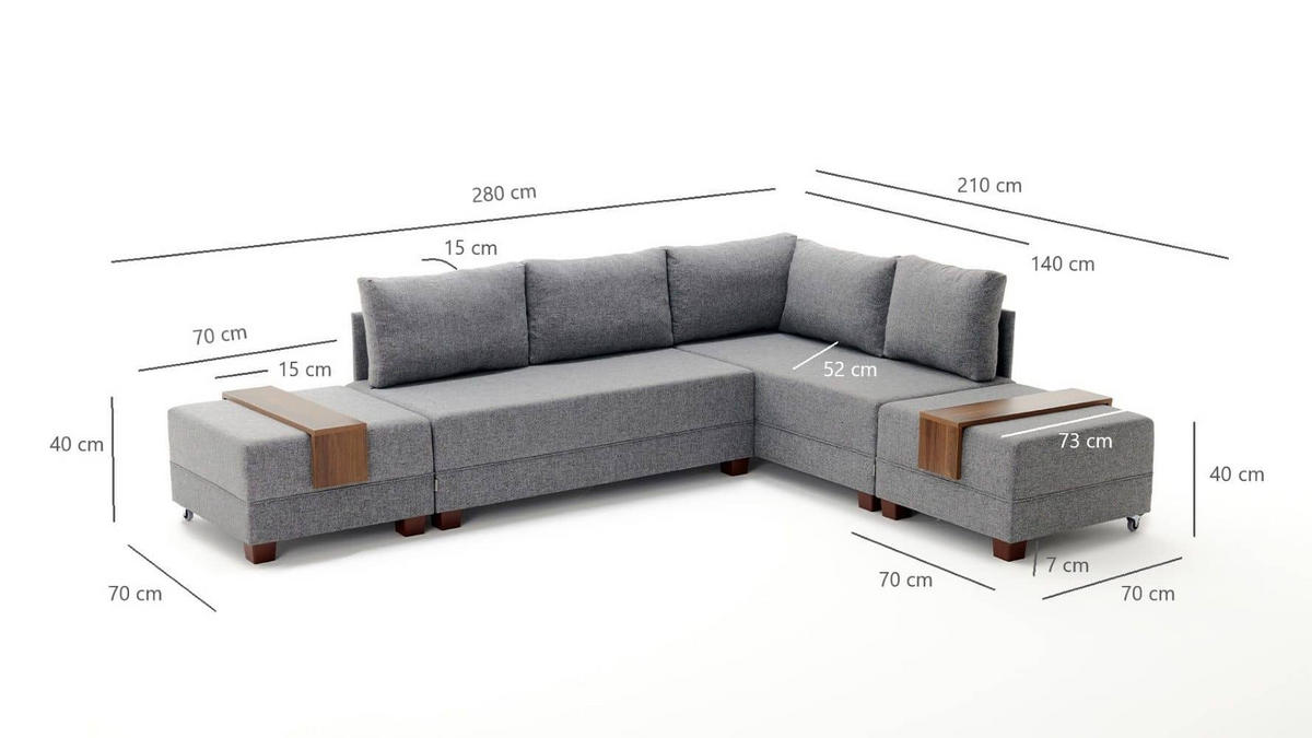 ECKSOFA mit rollbarer Schlaffunktion - Taupe/Beige, Holz/Textil (210/280cm) - myHomelando